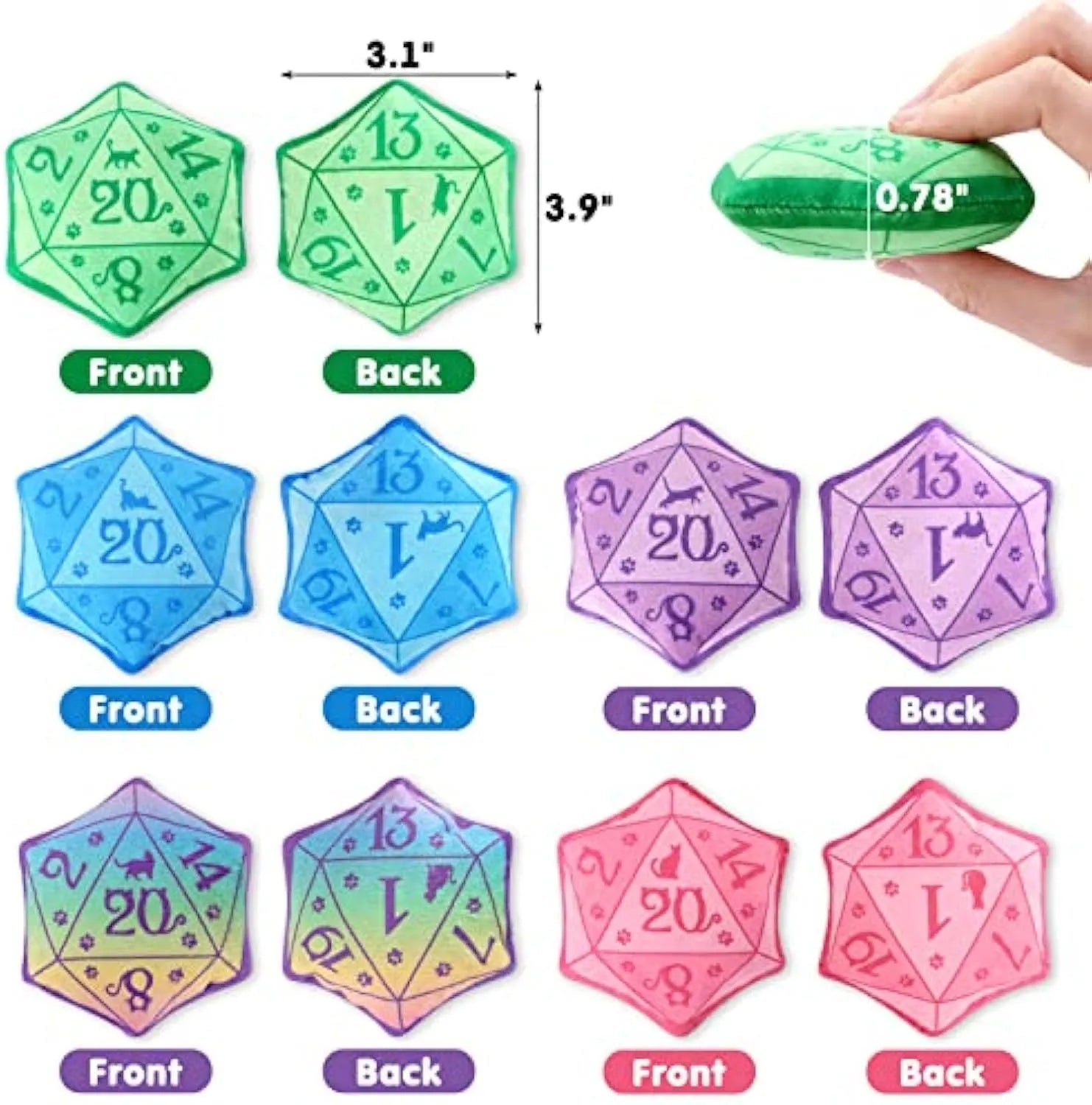 Blue dice-shaped catnip toy with dot markings on cube faces