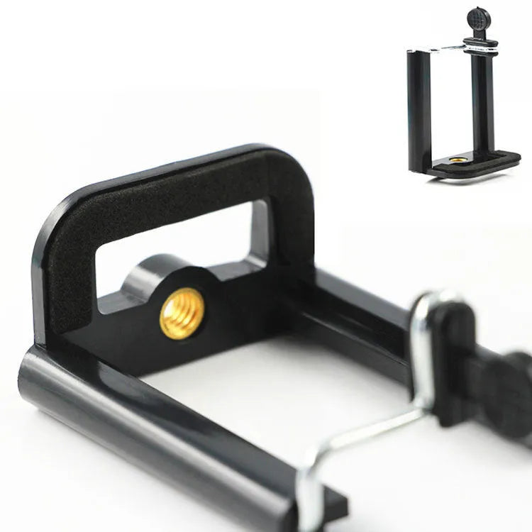 Black plastic U clip mobile phone holder showing universal bracket design