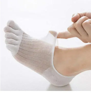 Modal cotton five-finger boat socks in black, dark grey, khaki, light grey, and white colours.