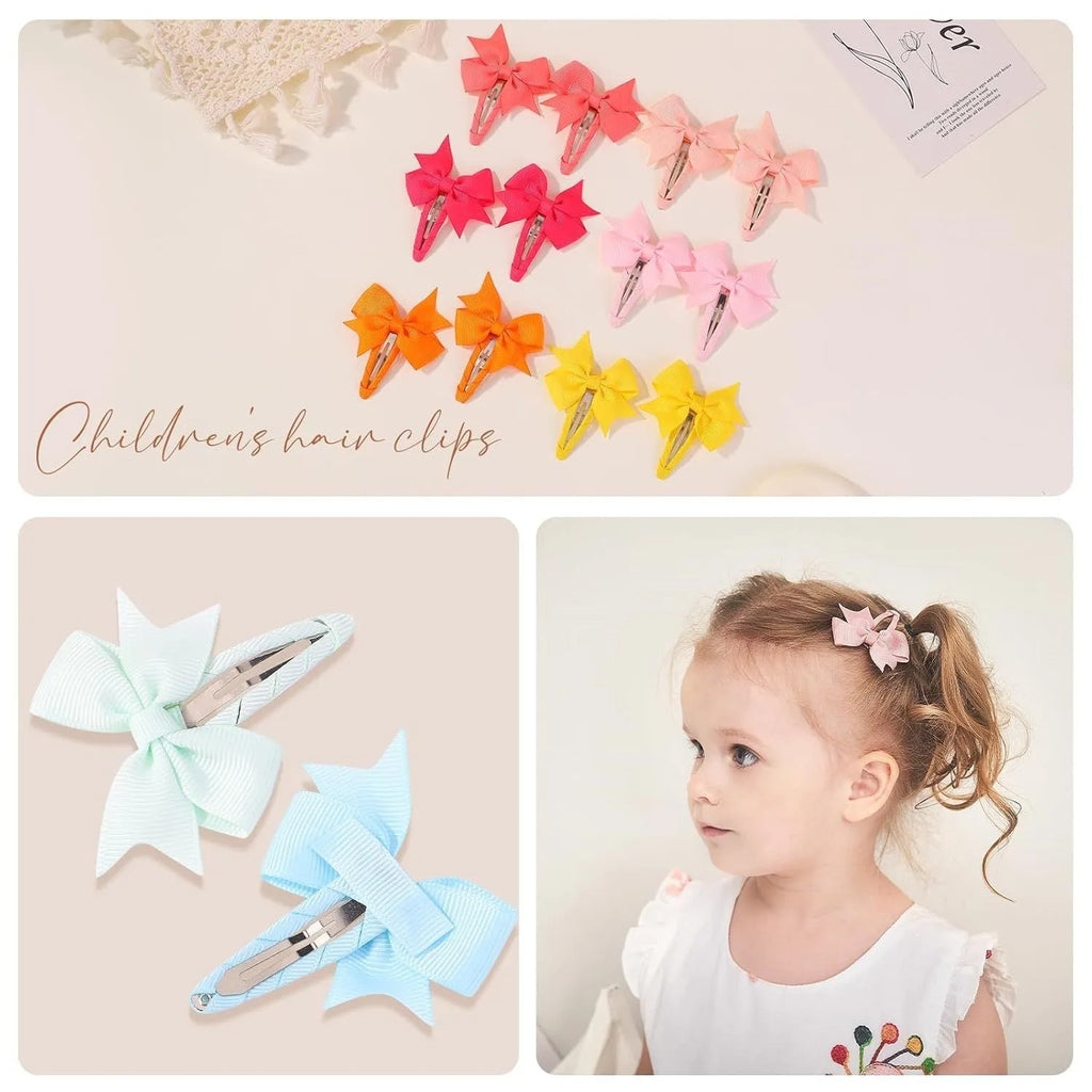 40-piece set of multicoloured grosgrain ribbon snap hair bow clips for baby girls and toddlers