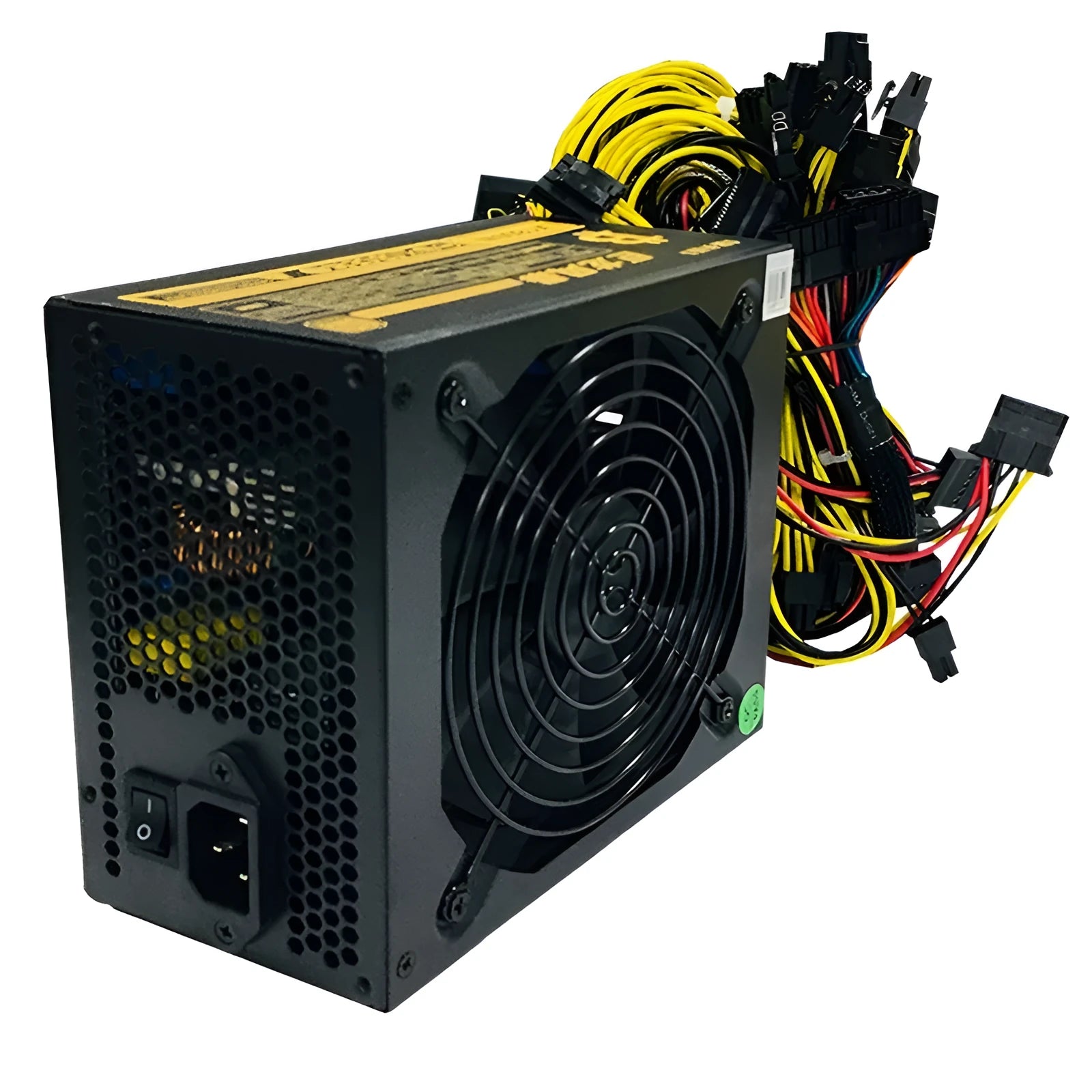 Black 110V server power supply with 2000W capacity, active PFC, and multiple GPU interfaces