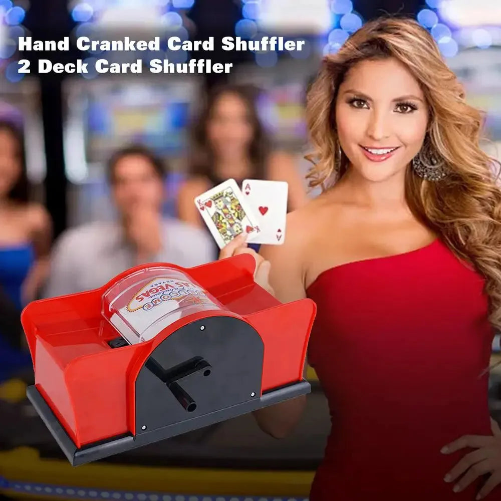Manual card shuffler machine with hand crank for poker and casino games
