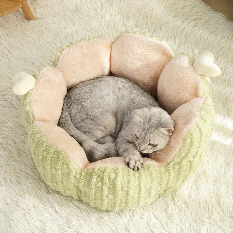 Green cactus-shaped cat litter kennel with soft plush fabric for pets