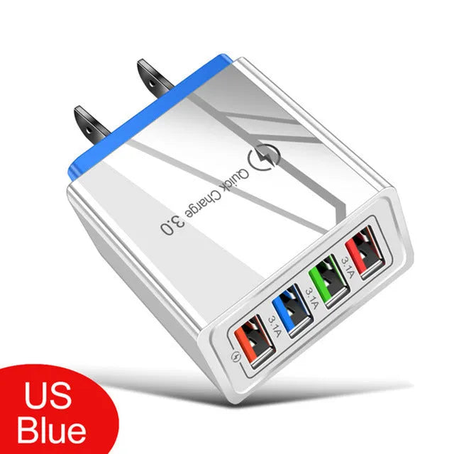 Black and white multi-port USB wall charger with luminous light indicator and UK three-pin plug