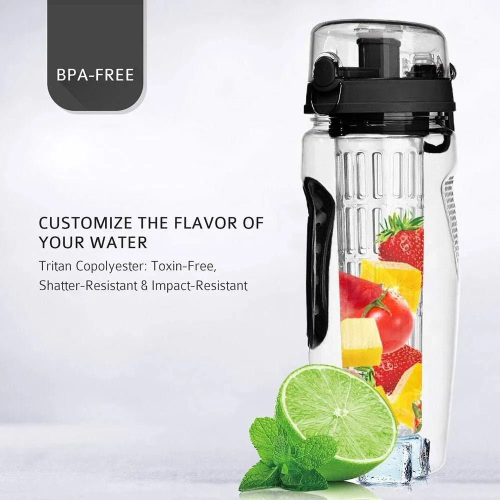 32oz Tritan fruit infuser water bottle with fruit cup in leakproof BPA-free design