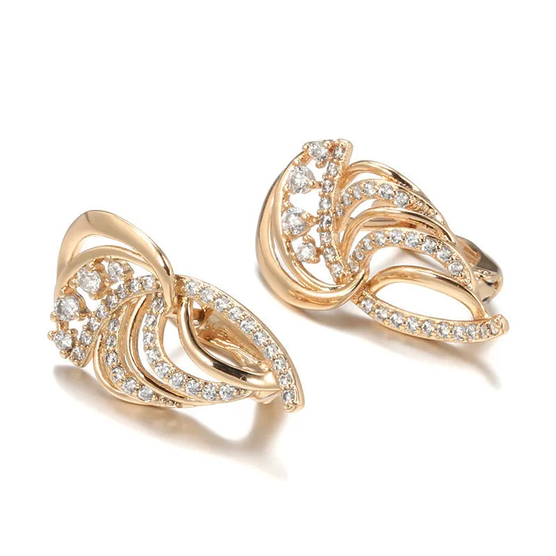 Gold-plated U-shaped ear clasps with wing design featuring micro-inlaid artificial gemstones