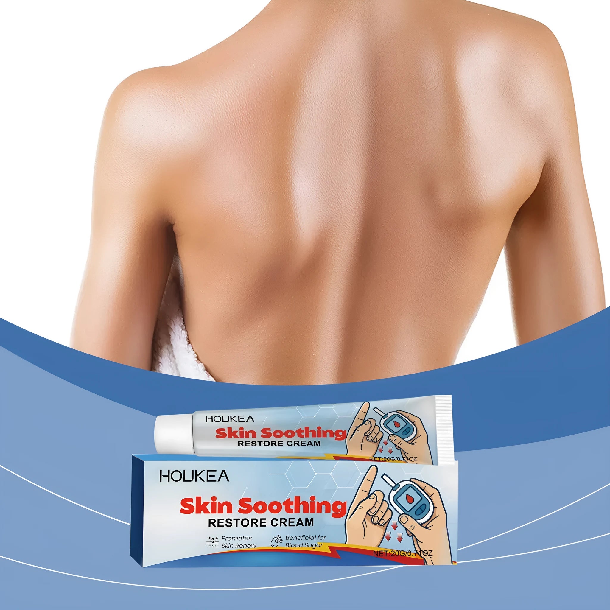 20g body and neck care cream container with botanical ingredients including mint leaf and tea tree oil