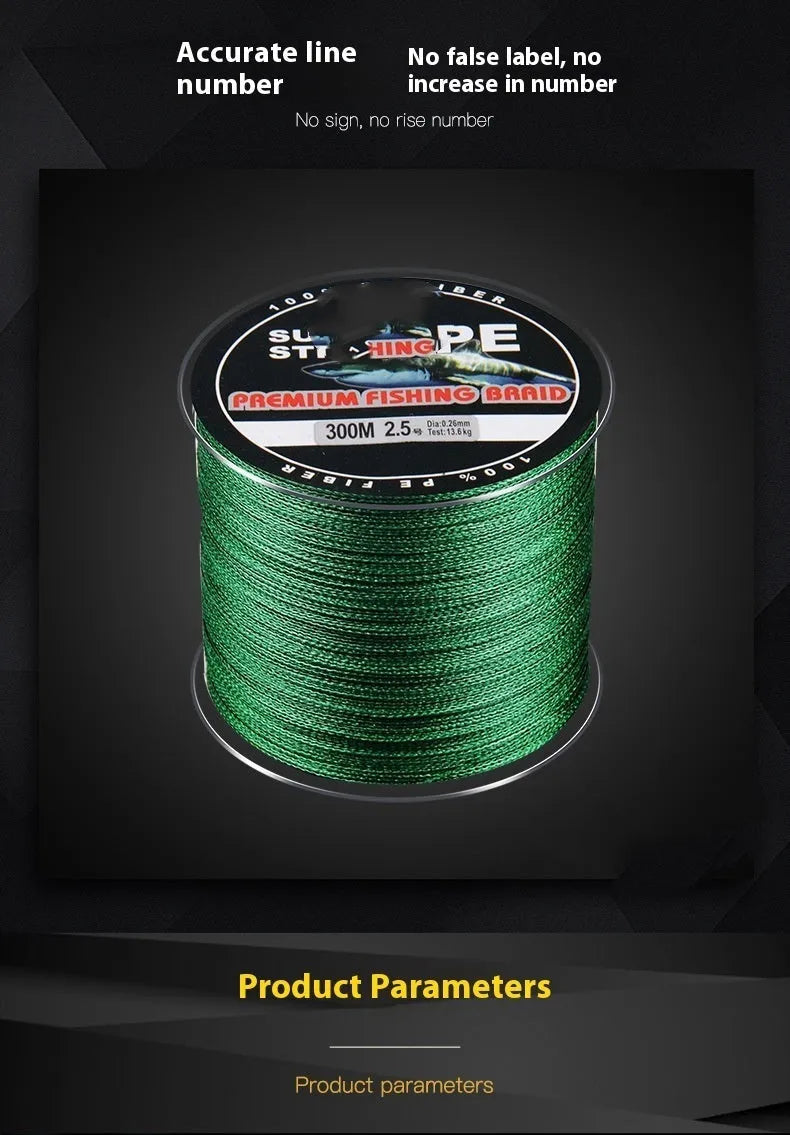 Spool of Dali Mayu 300 metre PE braided fishing line in a selected colour with labelled line strength.