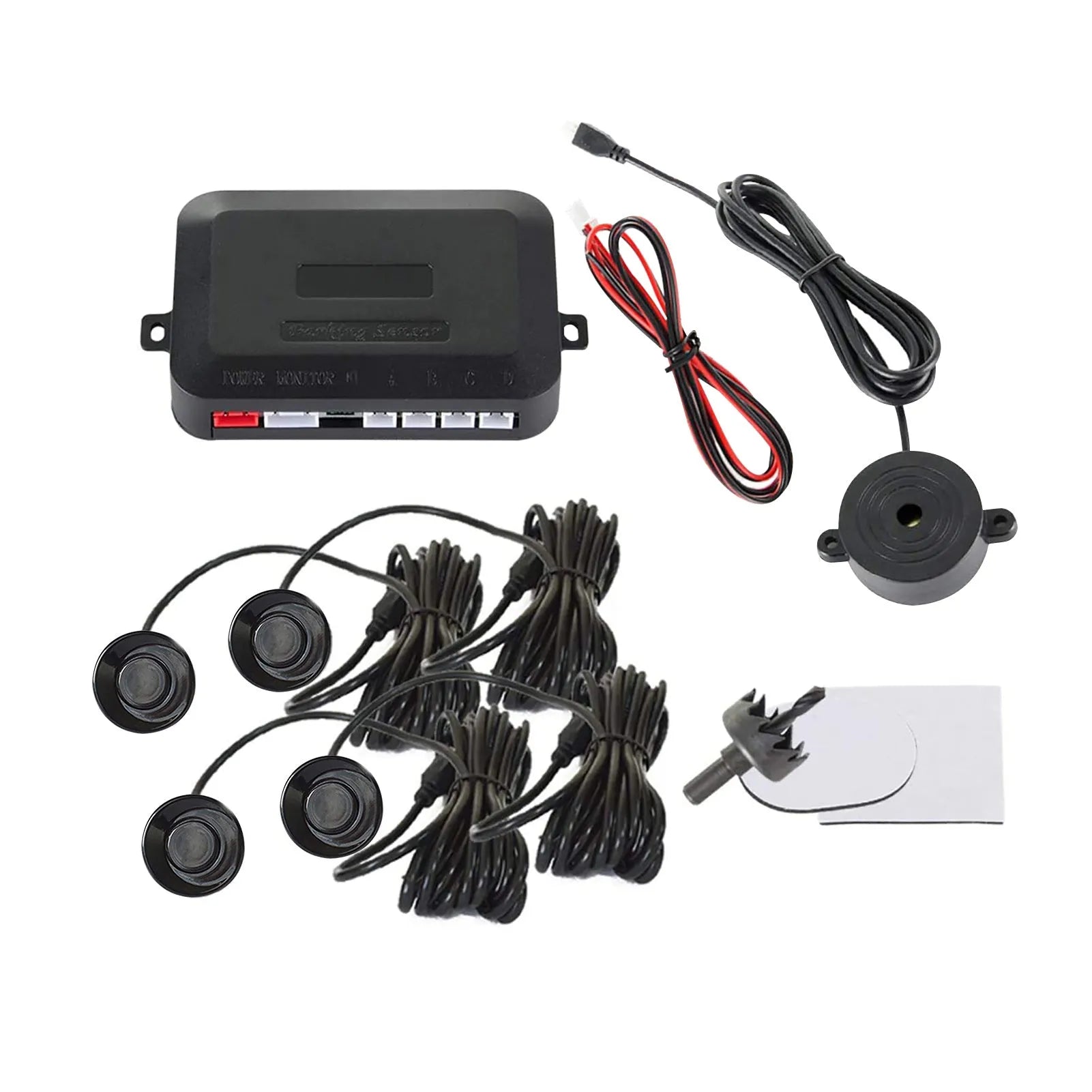 4-probe car parking sensor reversing radar system with buzzer alert module and installation tools