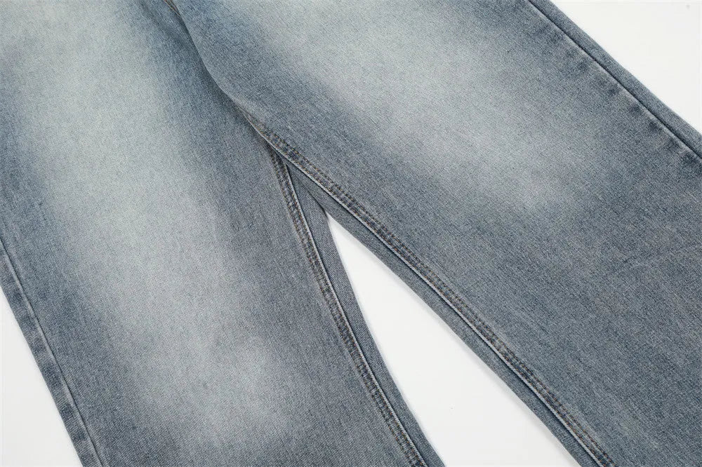 Men's blue cotton denim jeans mid waist casual trousers youth leisure wear