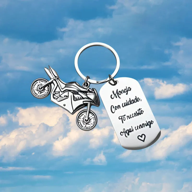 Stainless steel motorcycle keychain with flannel storage bag, modern simple WU266 design