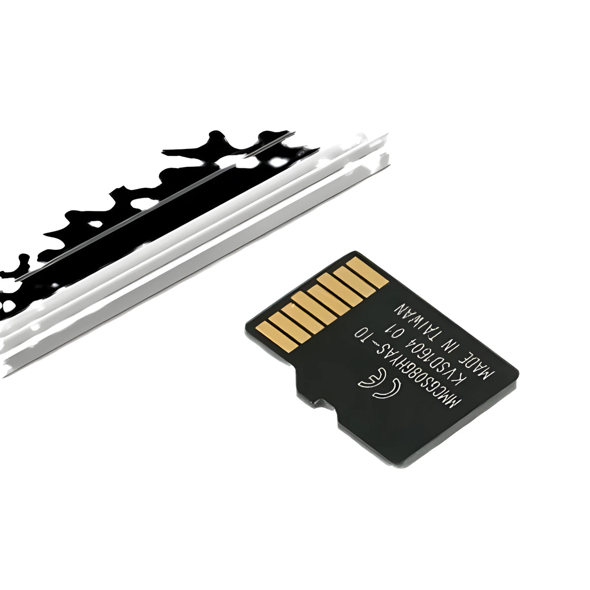 Black 8GB TF memory card measuring 15x11x1mm for mobile phones, cameras, and surveillance
