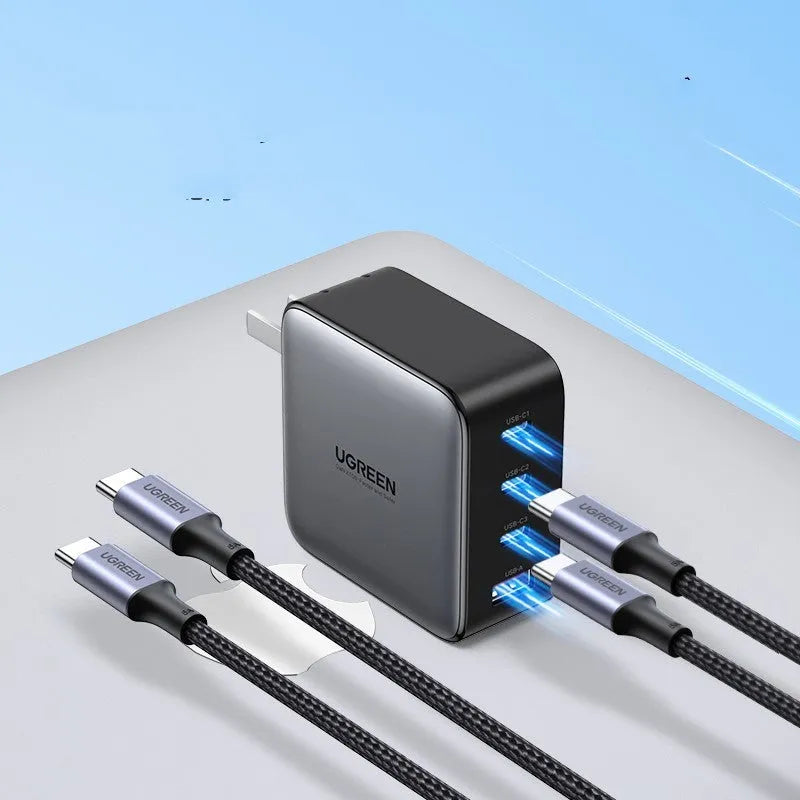 100W GaN fast charger with multiple USB-C ports for laptops and mobile devices