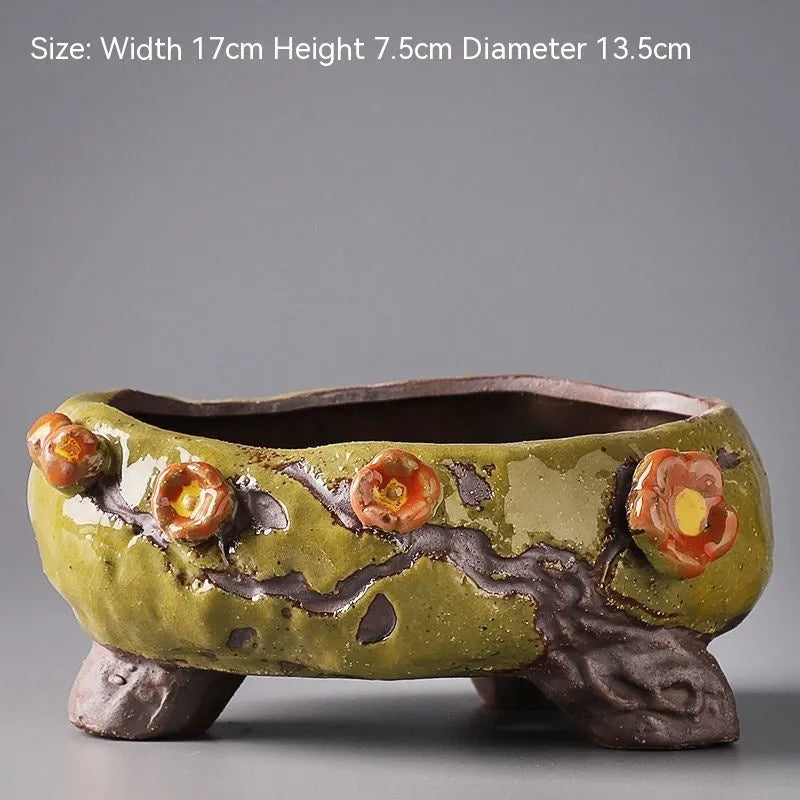 Hand-painted ceramic combination flower pot with 20cm diameter in cute pastoral design