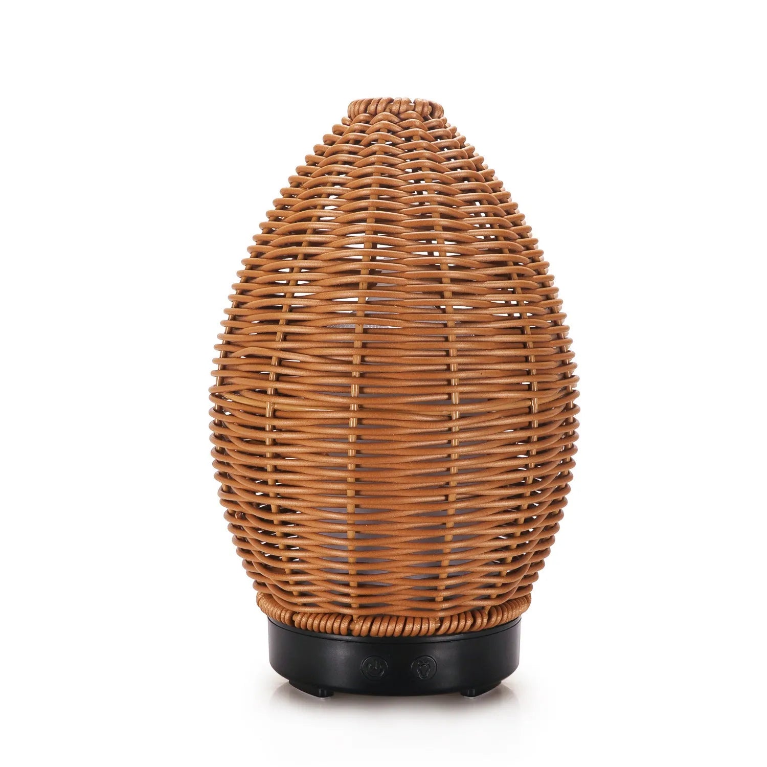 Hollow rattan design aroma diffuser with light wood grain base and 100ml capacity