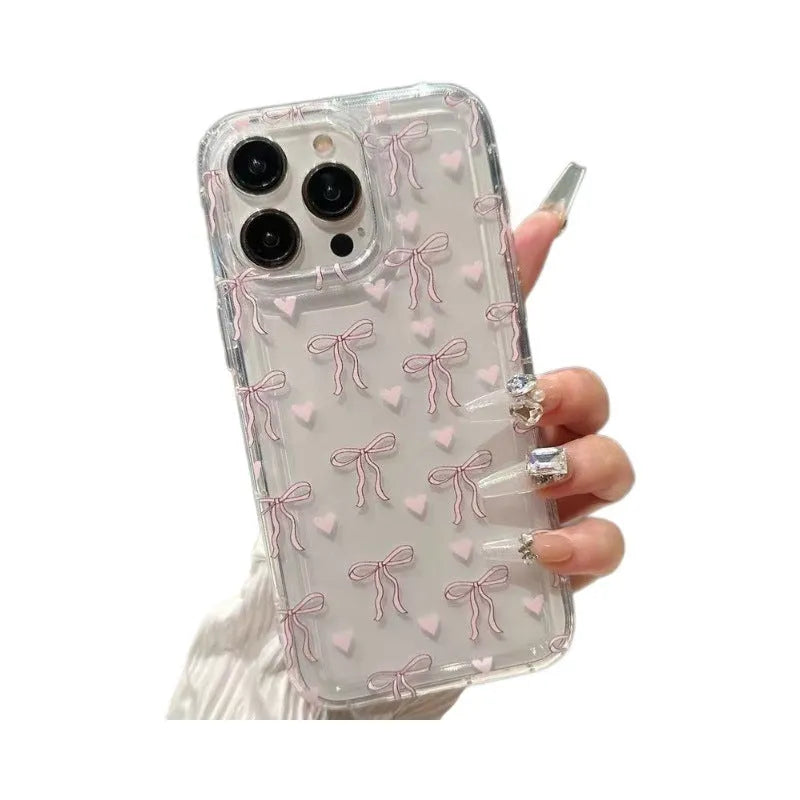 TPU transparent girl bow phone case for iPhone with drop-resistant airbag corners