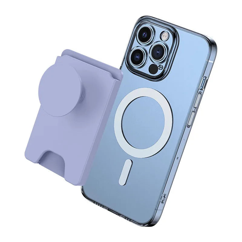 Minimalist magnetic suction phone holder in five colour options on office desk