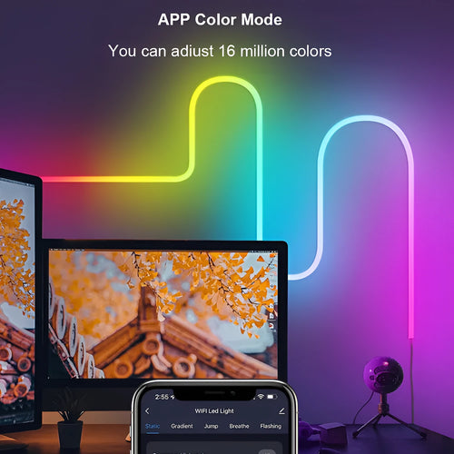 3 metre long flexible RGB LED neon light strip with remote control on a white background.