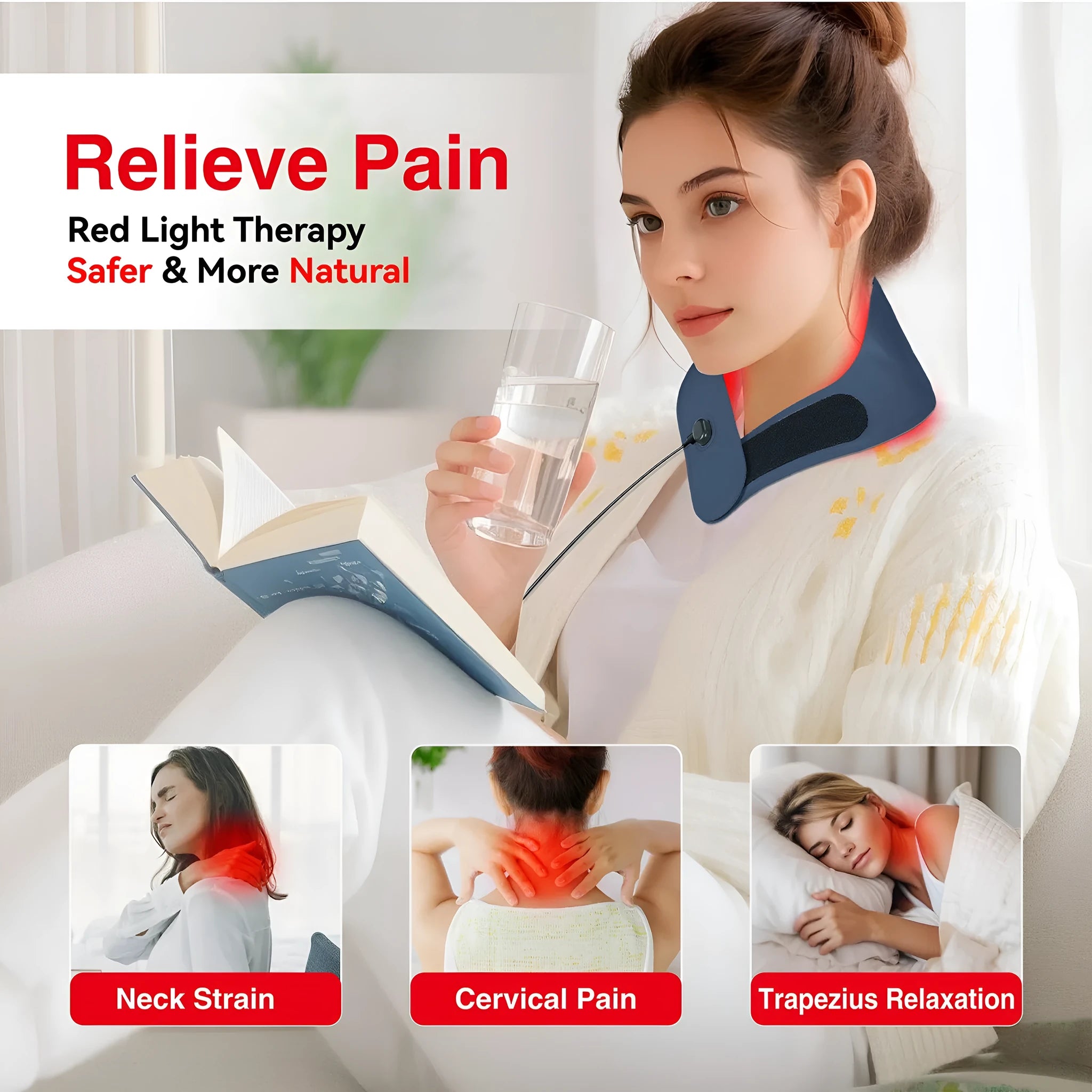 Red light therapy neck mask for cervical physiotherapy with pulse heat technology