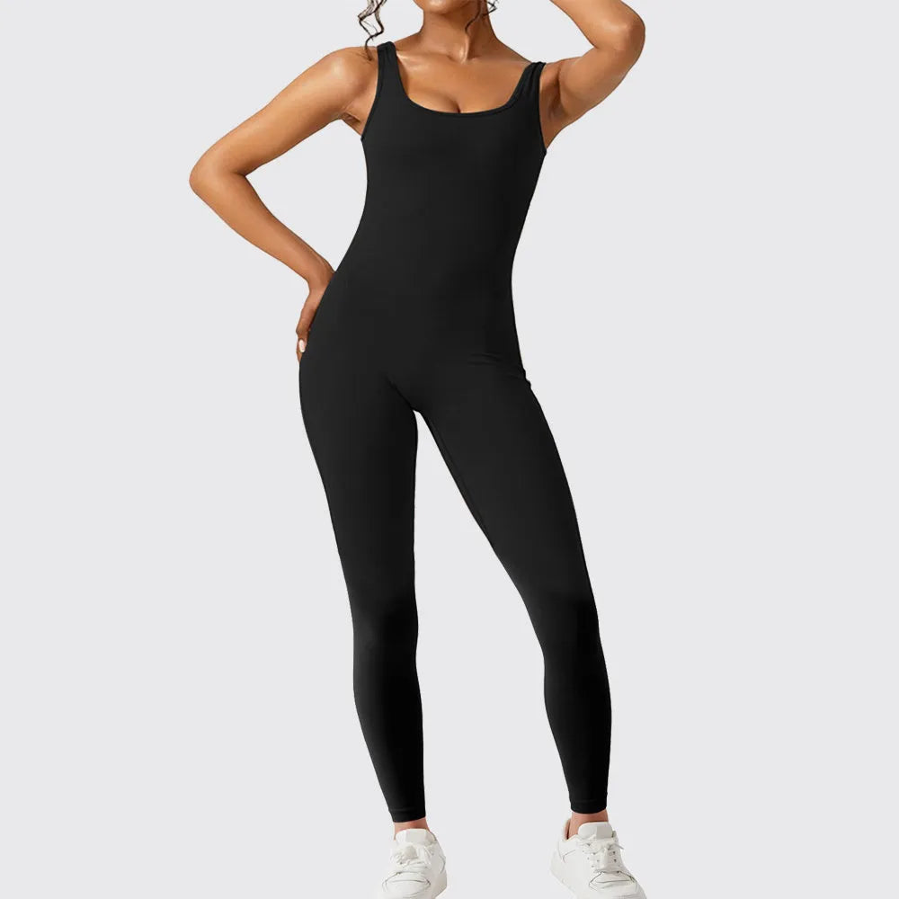 Women's sleeveless flare jumpsuit for yoga and fitness in various colours