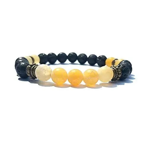 Handmade alloy volcano white turquoise natural stone bracelet with obsidian, lava, and tiger eye beads