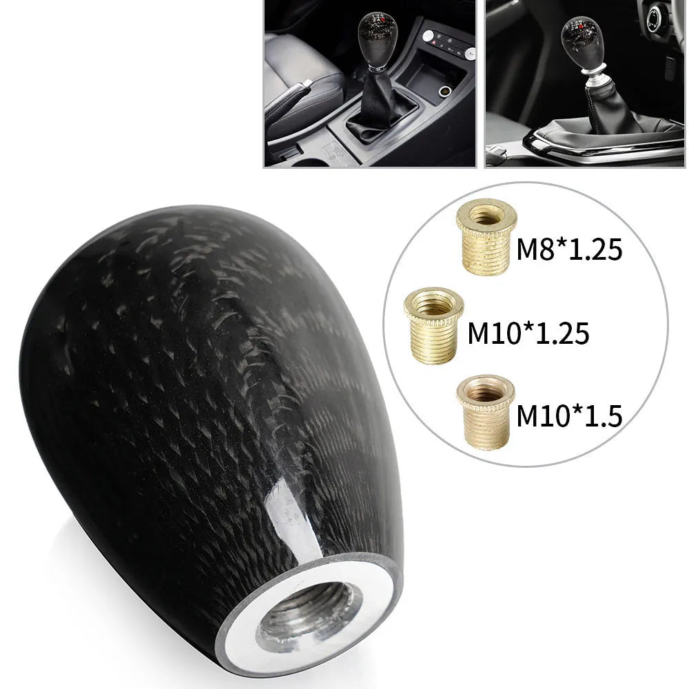 Carbon fibre aluminium alloy gear shift knob on black background for manual transmission cars
