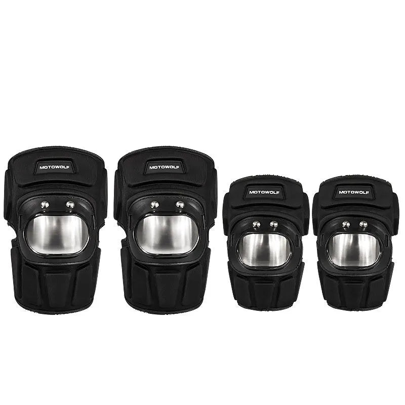 Off-road motorcycle stainless steel knee pads and elbow pads set black one size