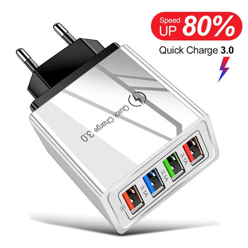 Black and white multi-port USB wall charger with luminous light indicator and UK three-pin plug