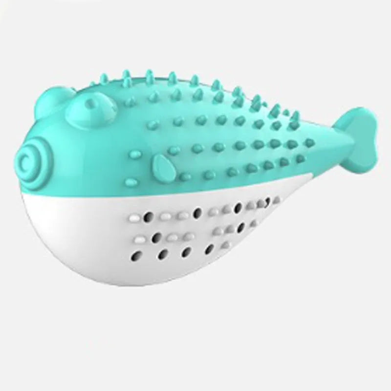 Silicone fish cat chew toy in blue, green, pink, or yellow colours measuring 12.2cm long