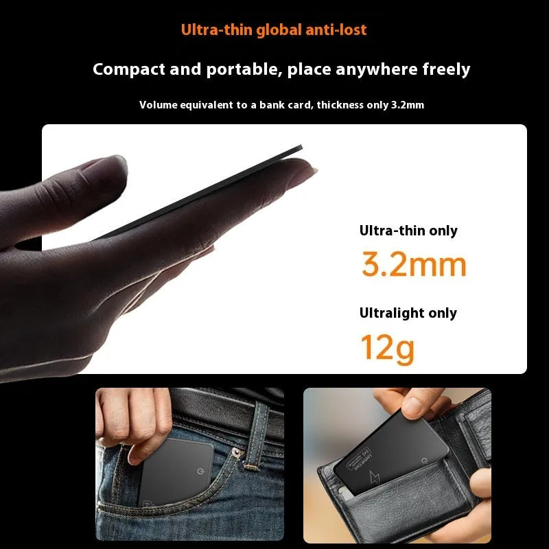 MFI FindMy black anti-lost GPS tracking card with wireless rechargeable design for Android and Apple devices
