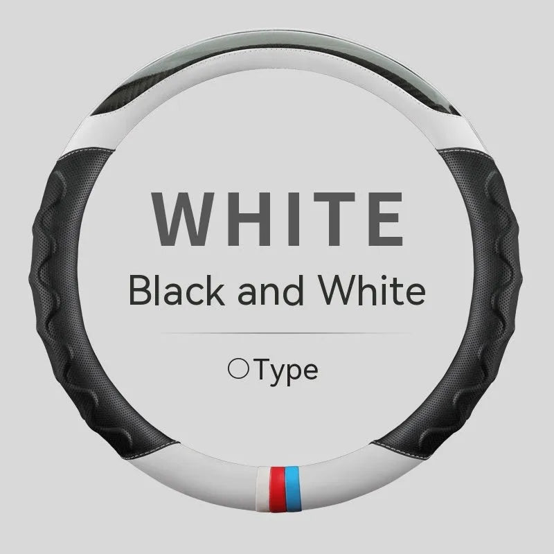 Artificial leather steering wheel cover for 38cm diameter wheels in round and D-shaped profiles