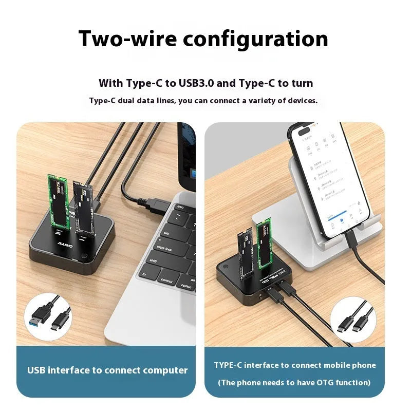 MAIWO K3016 M.2 solid state hard disk docking station with USB C cables and power adapter