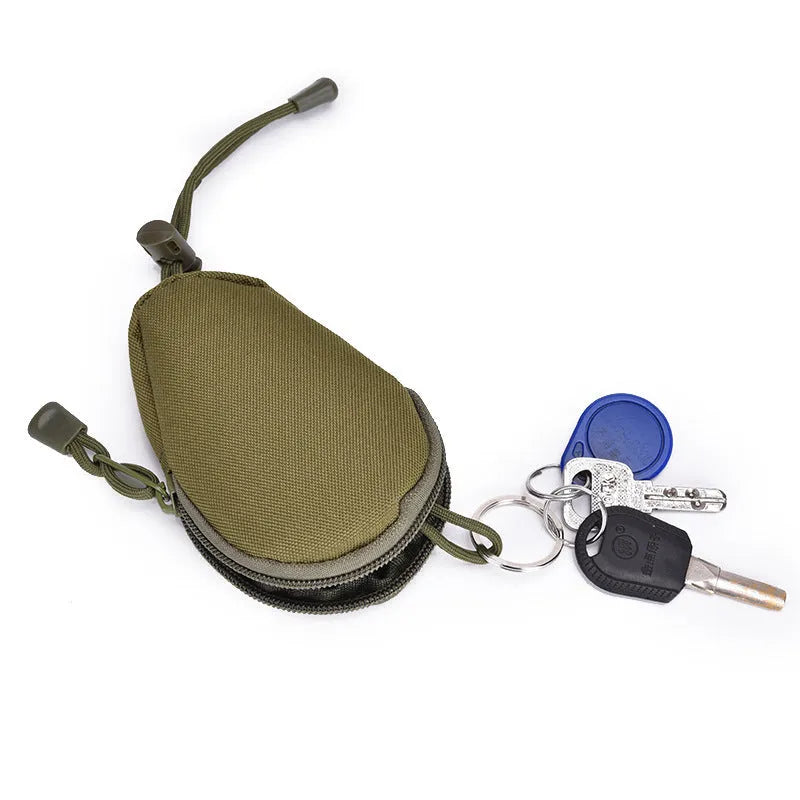 Black Oxford cloth outdoor key bag with telescopic rope and zipper, shown at 13cm by 8cm size.