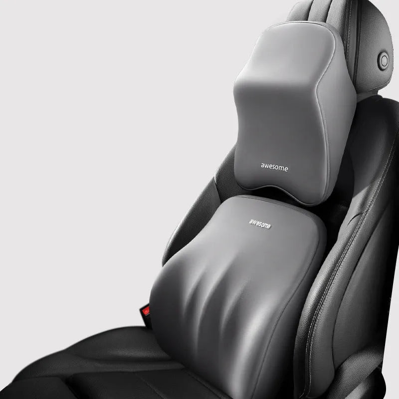 Geometric pattern memory foam car lumbar pillow and headrest in black colour option