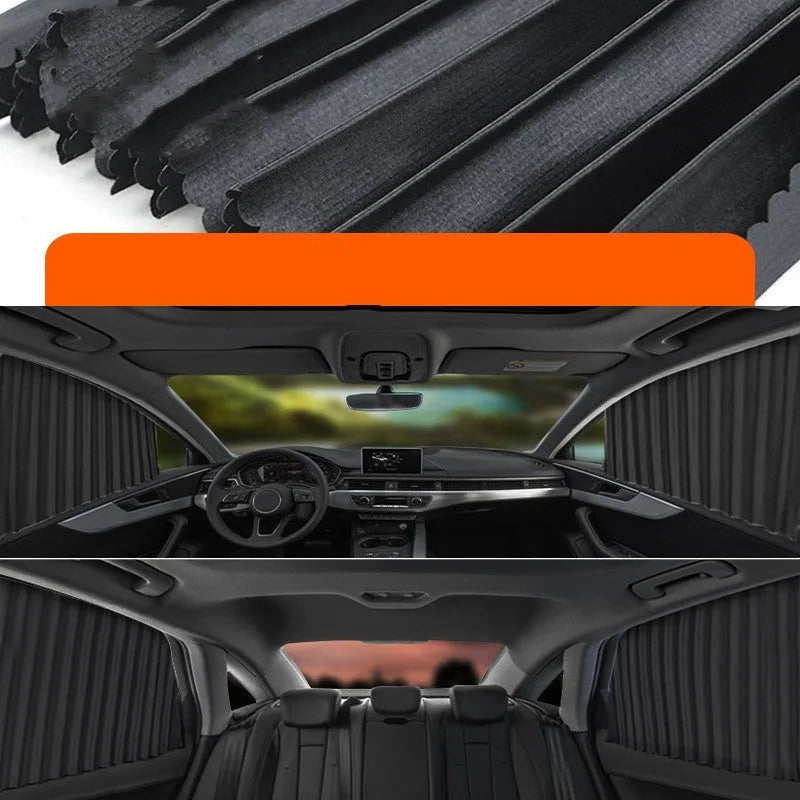 Auto retractable roller shutter car sun curtain in black, gold, or silver for window sun protection