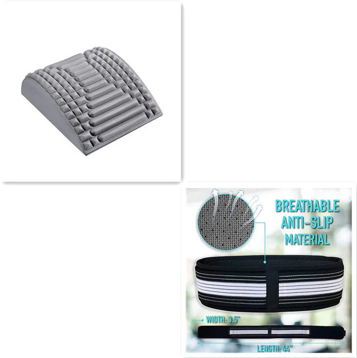 Blue EVA foam back stretcher pillow for lumbar and neck support on a flat surface.