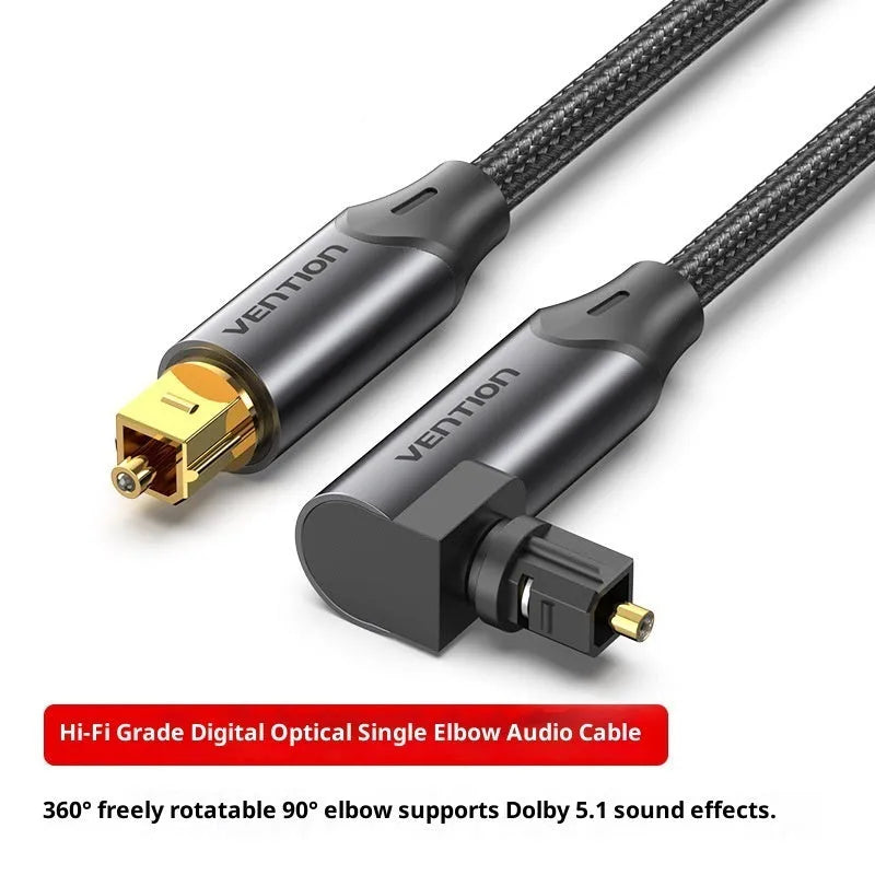 Digital optical fibre audio cable with gold-plated elbow connector for SPDIF output