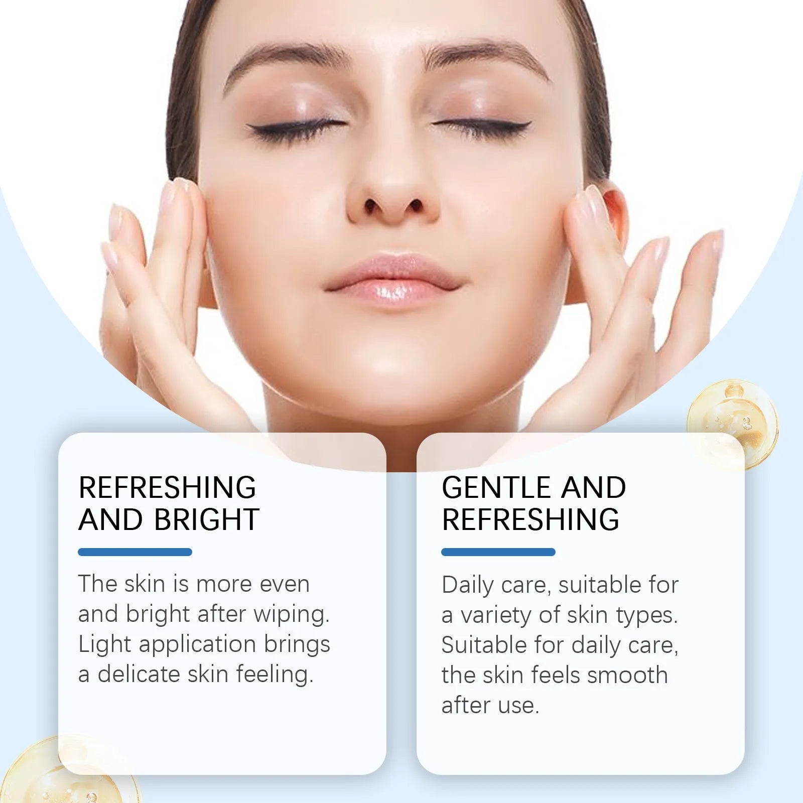 Pack of 60 glycolic acid exfoliating facial cotton pads on a blue background.