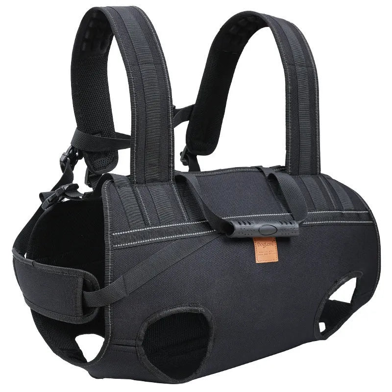 Black Oxford cloth dog backpack for medium to large pets in three size options
