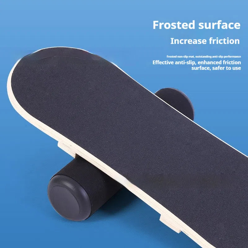 Black pine wood balance board measuring 73x28 cm for fitness training