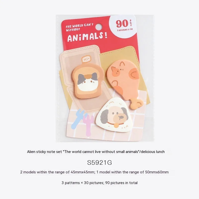 Small animal shaped sticky note pad with 90 pages, shown in one of six colour theme options.