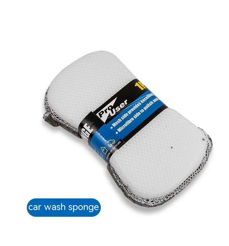 9-piece grey car wash cleaning set with microfiber sponge, gloves, tyre brush, wipes and towels