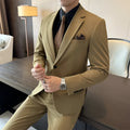 Men's slim fit business formal jacket in dark green, made from a chemical fiber blended fabric.