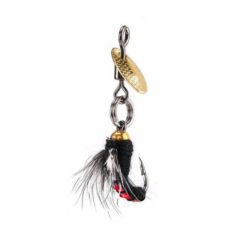 Five bionic poisonous mosquito fishing hooks with spinning sequins in multicolour designs