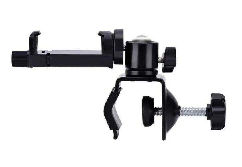 Black camera clip vigorously clamp for mobile phone mounting with lazy bracket design