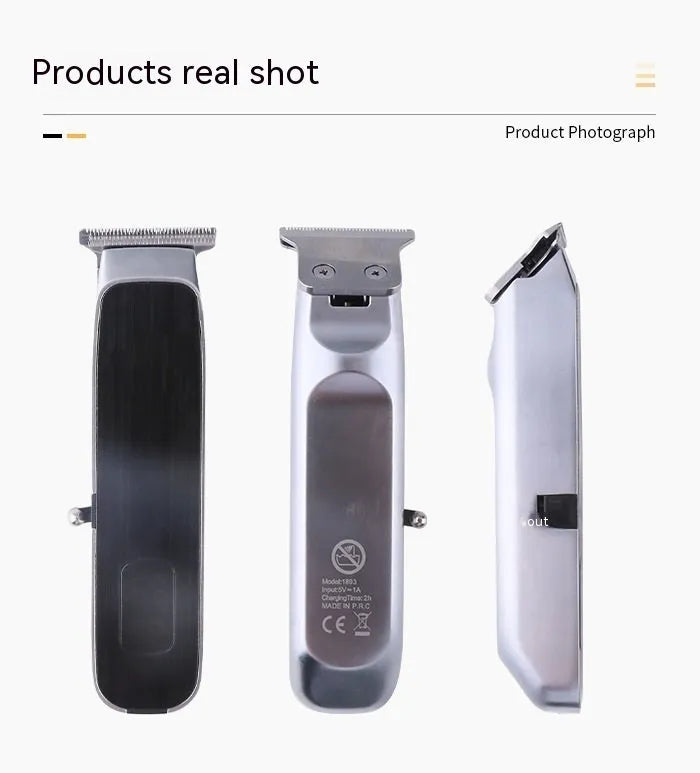 USB charging electric clipper with digital display and double cutter head, includes T-blade and carving cutter