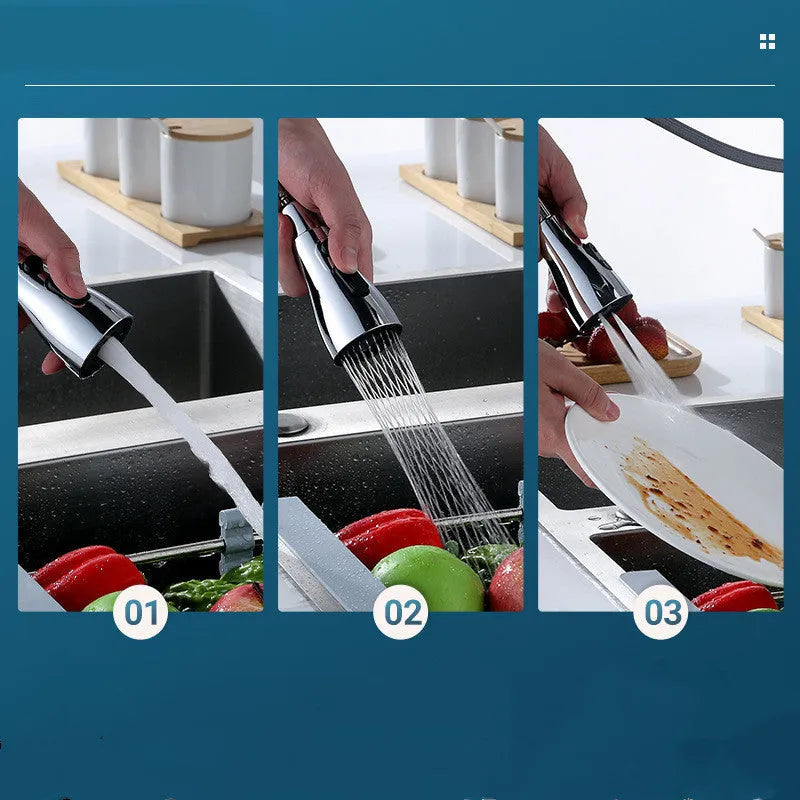 Universal pressurised kitchen faucet sprayer with rotating head and three water mode settings