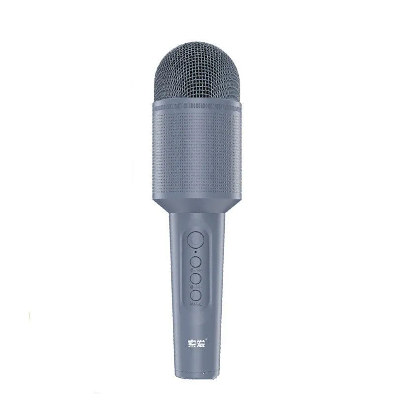Wireless Bluetooth karaoke microphone in pink, blue, or green colours with USB charging port