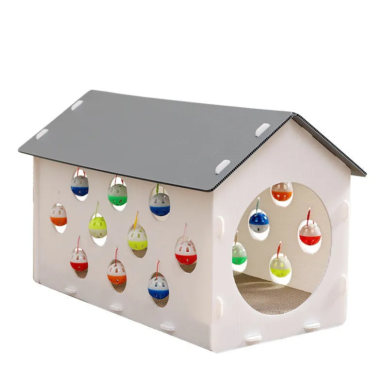 Plastic integrated cat scratch board toy with a tunnel and a bell ball
