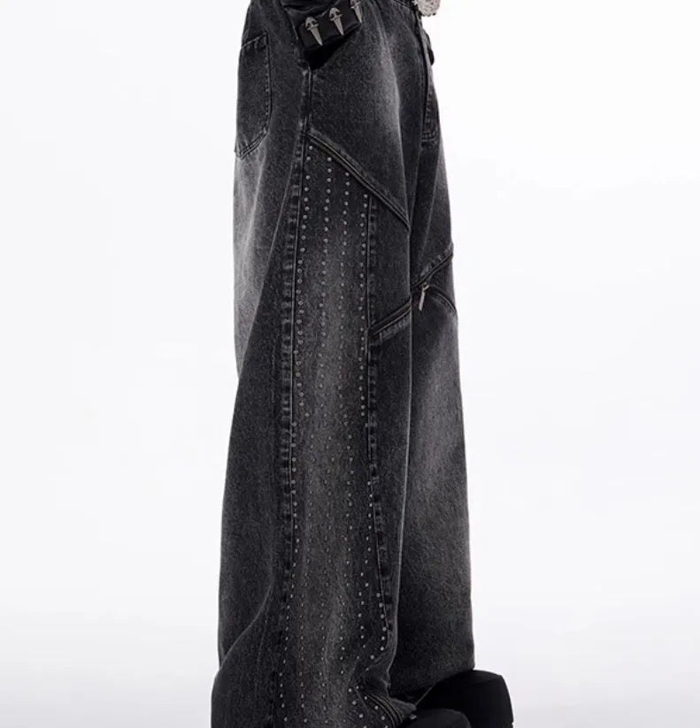 Korean style washed denim wide leg pants with matching waistcoat in black and grey colour